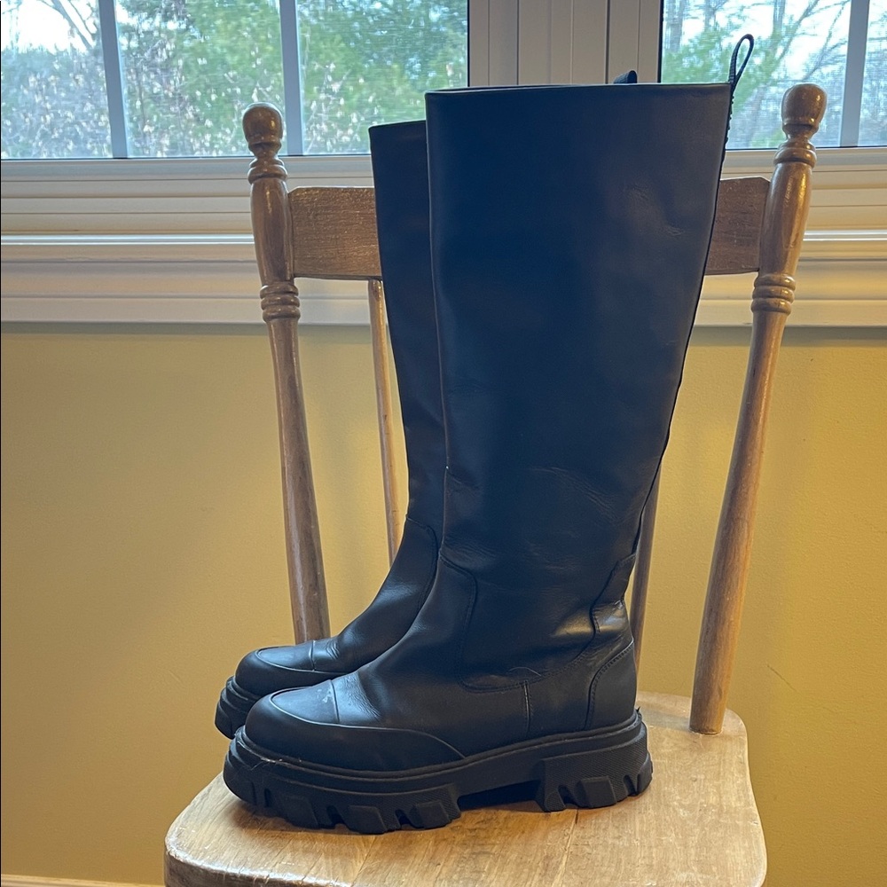 Ganni Leather Knee High Boots